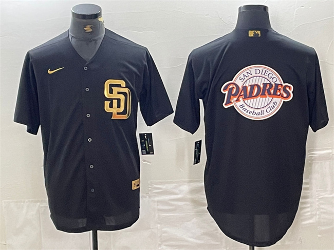 Men's San Diego Padres Black Team Big Logo Cool Base Stitched Baseball Jersey